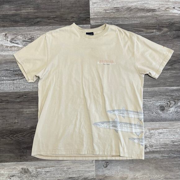Vintage 90s Nautica Barracuda Fish Tan Mens XL Double Sided Short Sleeve T-Shirt - Picture 1 of 7
